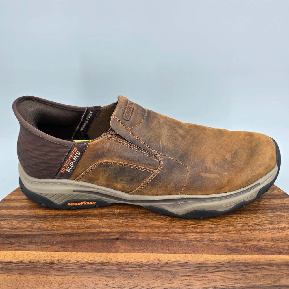 Skechers Slip Ins Shoes Mens 11.5 Brown Leather Casual Lanigan Walking Loafers